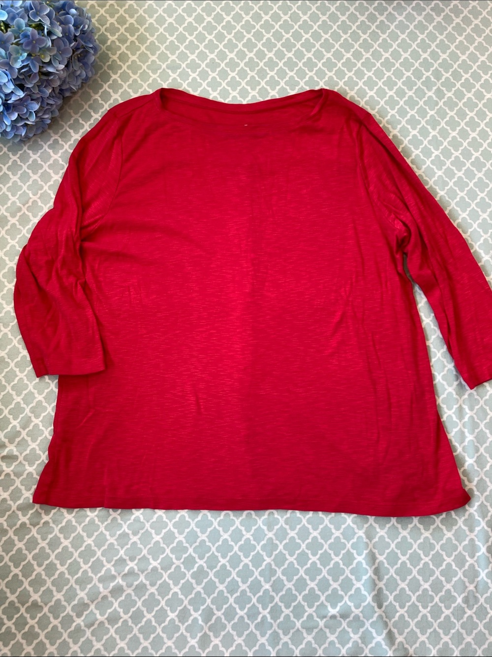 J.Jill Pima Cotton Buttoned-Back Tee 3/4 Sleeves Red XL